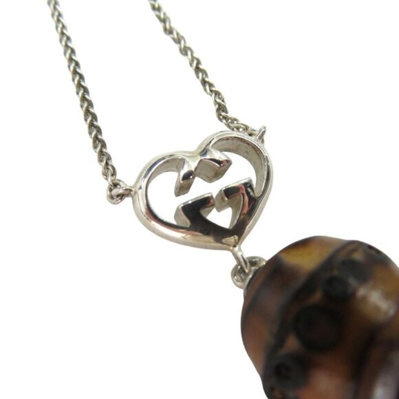 Gucci Interlocking G Red Heart Pendant Necklace 925 Sterling  Gucci Interlocking G Heart Pendant Necklace Silver 925 Wooden Bamboo 0530